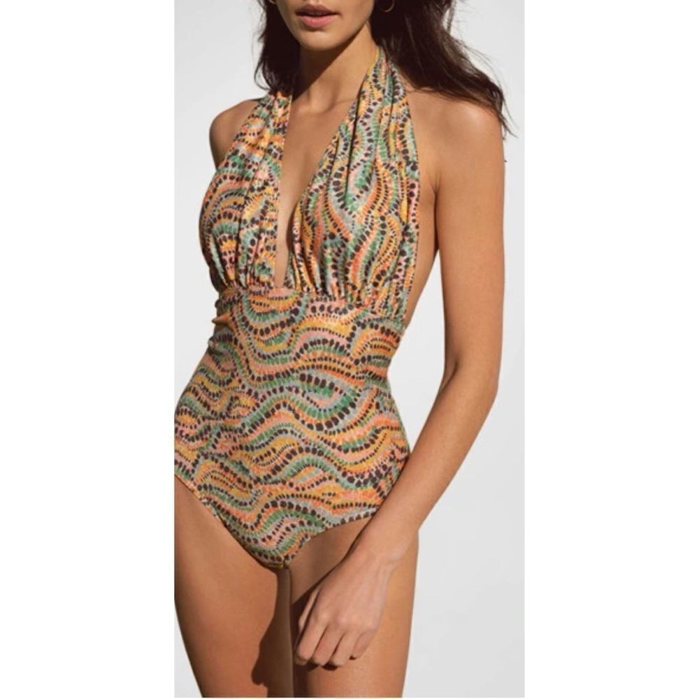 Shoshanna Multi Wave Printed
Halter One-Piece Swimsuit Size 12 / NWT